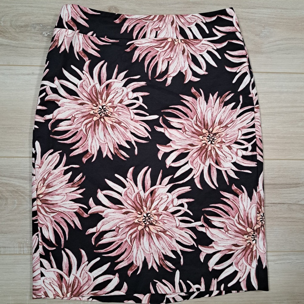 Ann Taylor Factory Black Pink Floral Chrysanthemum Pencil Skirt Size 2